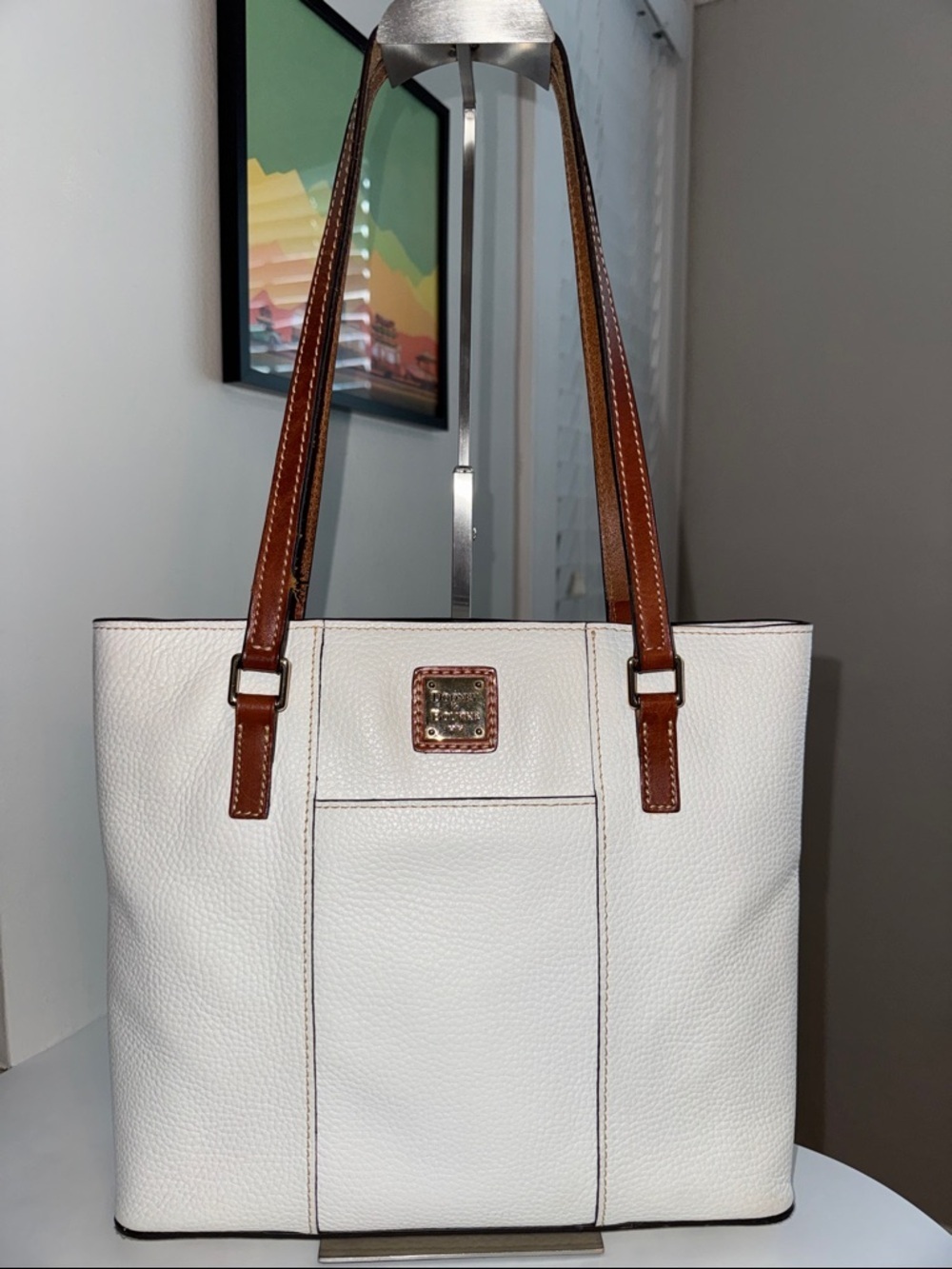 Dooney & Bourke White Leather Tote with Brown Straps